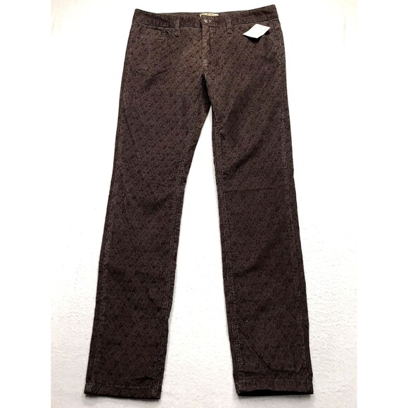 NWT FREE PEOPLE Corduroy Jean Women 34x31 Brown Ditsy Rose Floral Print Slim - Picture 1 of 16
